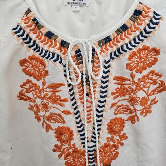 C/C Chic Connection White Embroidered Boho Peasant Bell Sleeve Dress S - Picture 5 of 11
